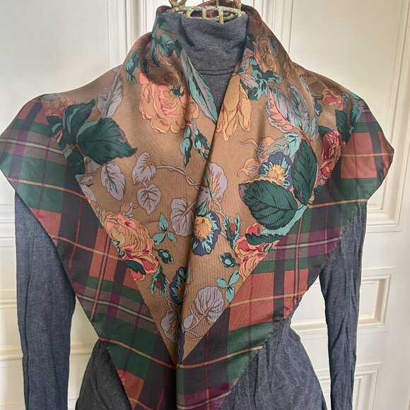 Vintage Ralph Lauren Floral Pattern 100% Silk Scarf Made in Japan 34" Vintage - Picture 11 of 12